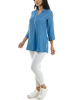 Zac & Rachel Women's Tencel Long Sleeve Tunic with Novelty